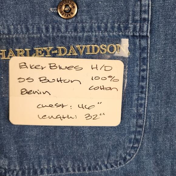 Vtg 1997 Harley Davidson Shirt Mens Large Blue Denim Button Short Sleeve Logo - Picture 6 of 6